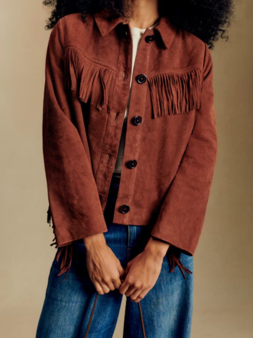 Sezane Fringe Suede Jacket - Size US 8 - Picture 8 of 9